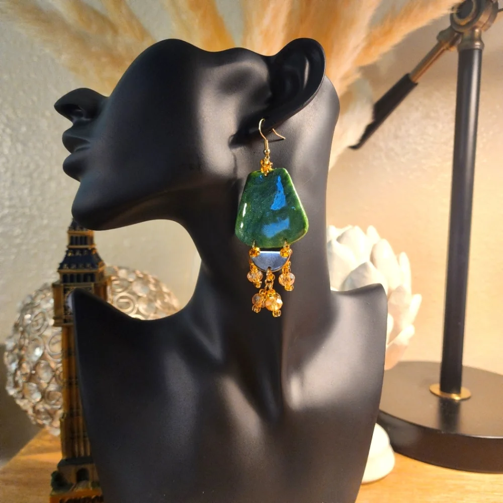 Handmade Polymer/Beads Earrings - Picture 1 of 3